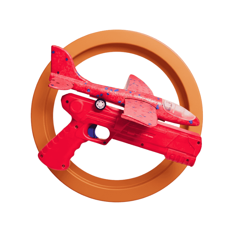 Toy gun with airplane launcher attached